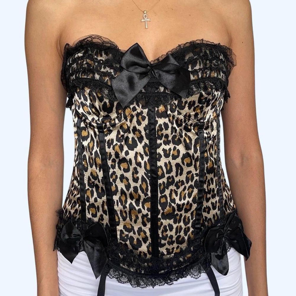 Leopard Print Corset Top with Black Lace